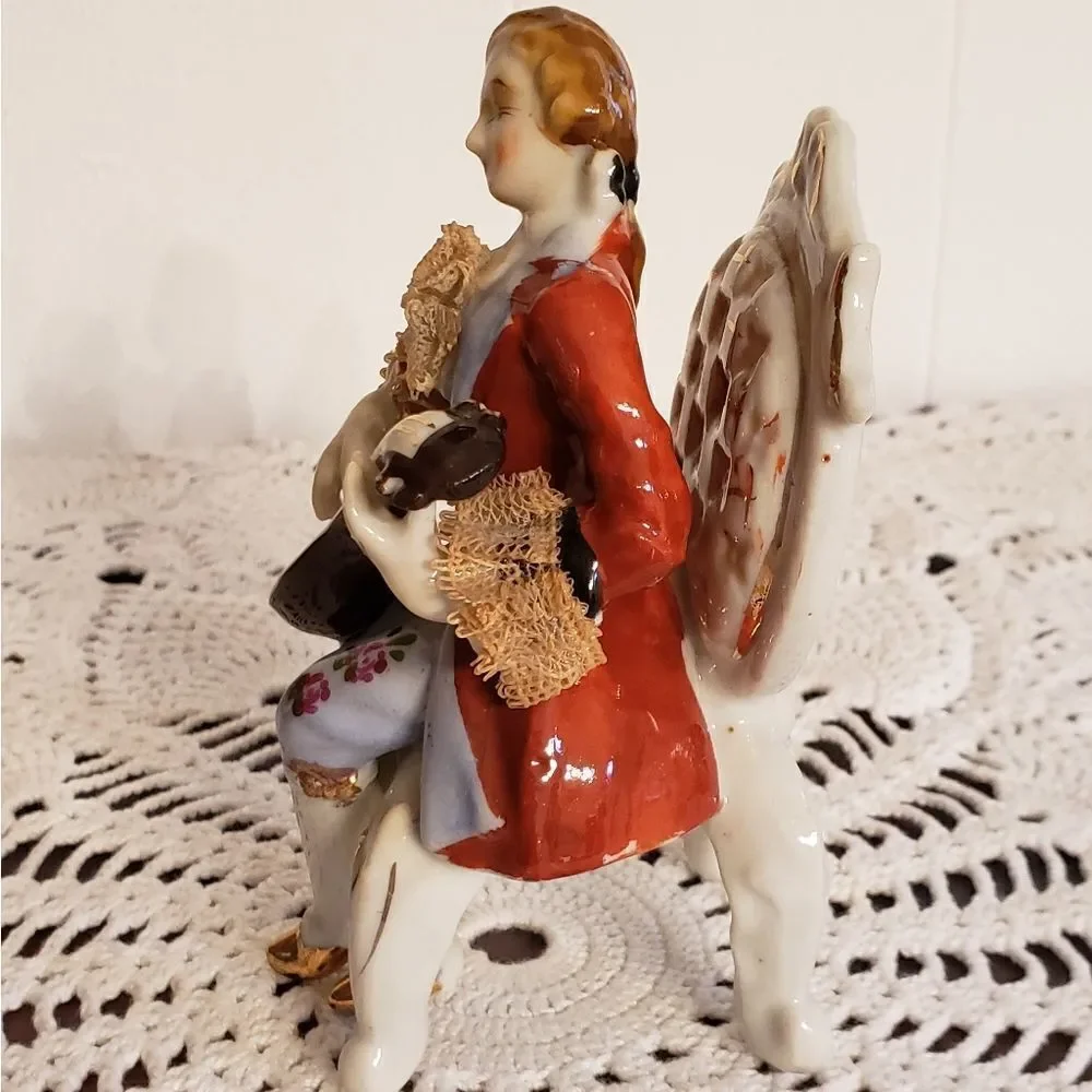 Vintage Victorian Man in Chair Playing Mandolin Porcelain Figurine